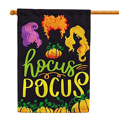 Hocus Pocus Halloween Garden Flag, Double Sided Burlap, 28" x 40" 