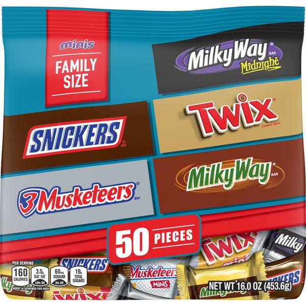 Mars Snickers, Twix, 3 Musketeers, Milky Way Midnight Minis Size Variety Mix Candy Bars