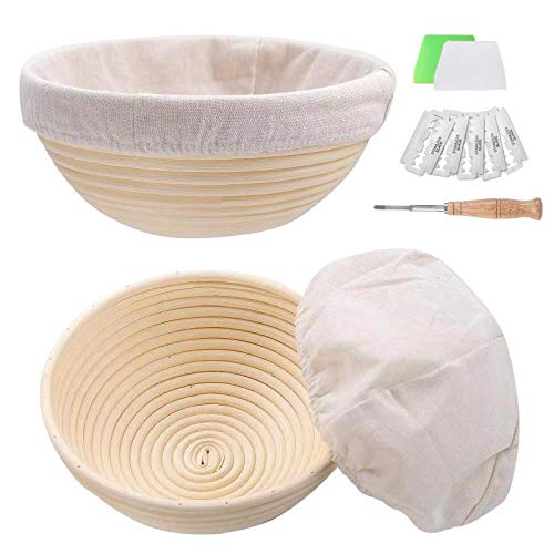 with Dough Scraper for sourdough breads Proofing Basket 9 Inch TAOUNOA Bread Proofing Basket Bread Lame 10 Inch Set of 2 