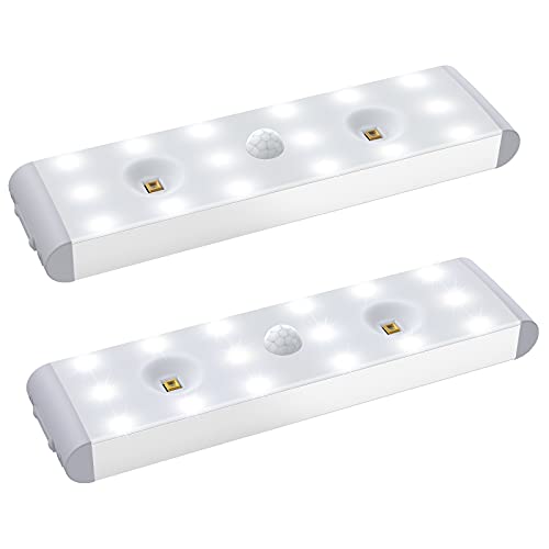 Under Cabinet Lighting, Dimmable 18-LED Closet Lights Wireless Under Counter Light 1000mAh Battery Night Safe Lights Stick-on Anywhere for Kitchen,Stair,Pantry (2 Packs)