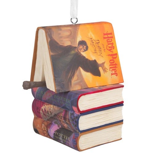 Harry Potter Stacked Books With Wand Christmas Ornament
