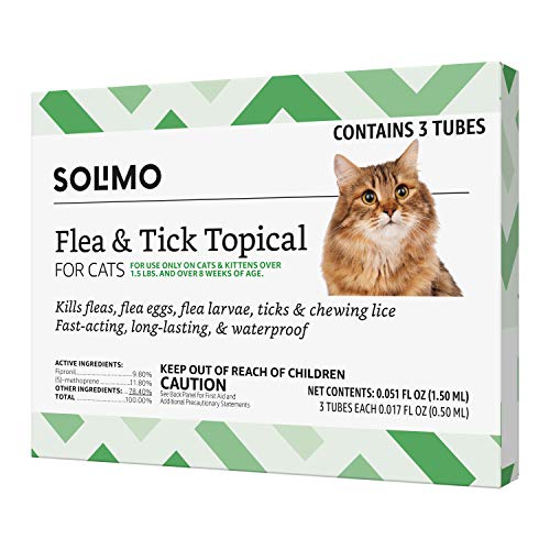 Amazon Brand - Solimo Flea and Tick Topical Treatment for Cats (over 1.5 pounds), 3 Doses