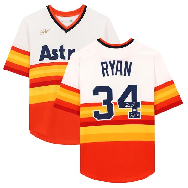 Nolan Ryan Houston Astros Authentic Autographed Rainbow Jersey with "HOF 99" Inscription