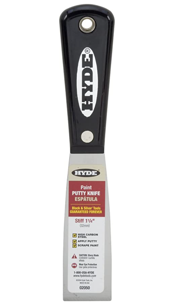 HYDE 02050 and Silver Putty Knives, Professional, 1-1/4 in. Blade Wdth, 1 Pack, Black