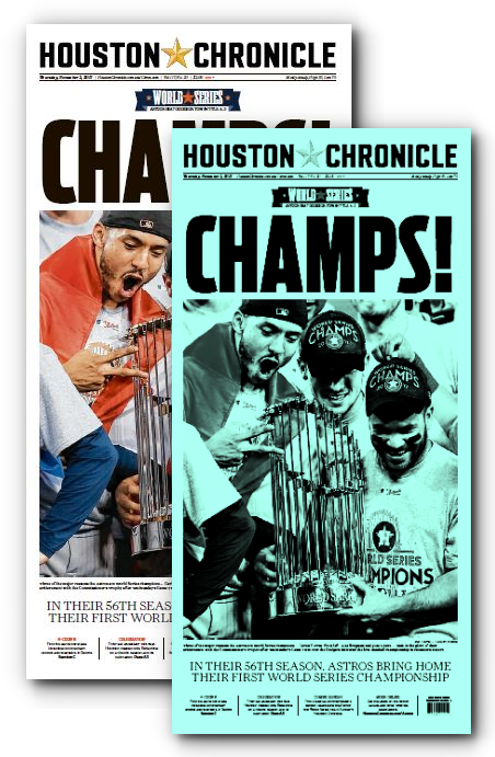 CHAMPS! Houston Astros World Series Press Plate and Frameable High Gloss Front-Page Reproduction (11"x22")