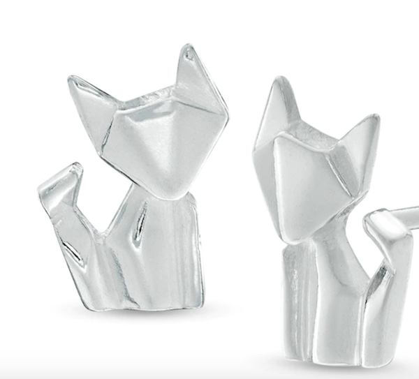 Origami Cat Stud Earrings in Sterling Silver