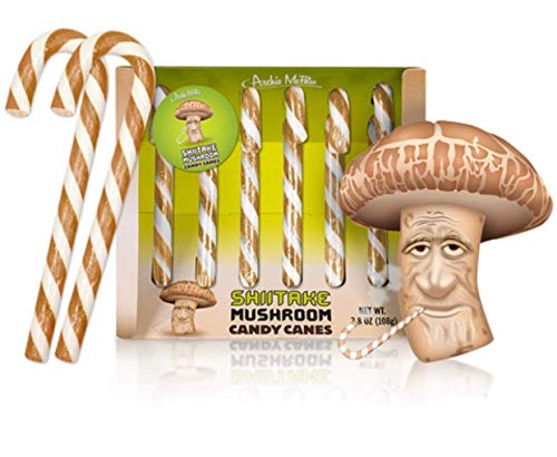 Archie McPhee Shitake candy cane gift box with funny flavored mushrooms, 6 pieces