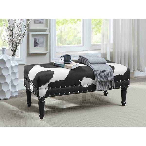 Black Faux Cowhide Upholstered Bench