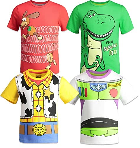 Disney Pixar Toy Story Boys 4 Pack T-Shirts Woody Buzz Lightyear Rex Slinky Dog 5