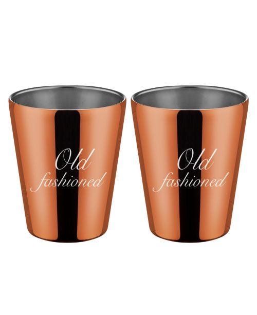 Set of 2 Copper "Old Fashioned" Double Old Fashion Cups  