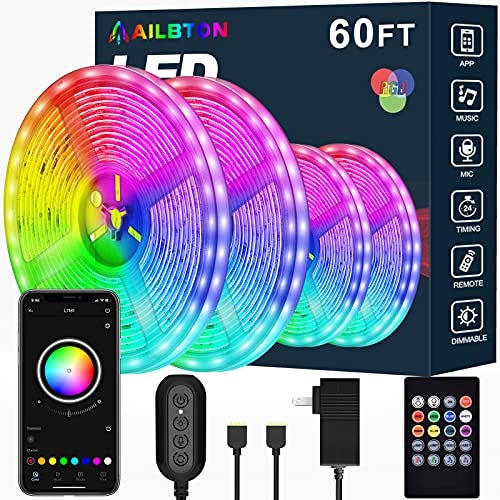 60ft Led Light Strip with Music Sync App Control & Remote