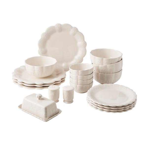The Pioneer Woman 20-Piece Ceramic Toni Dinnerware Set, Linen