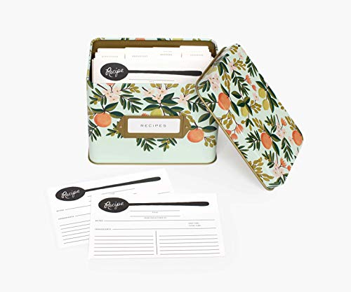 Rifle Paper Co. Citrus Floral Recipe Tin, Includes 24 recipe Cards and 12 Recipe Dividers