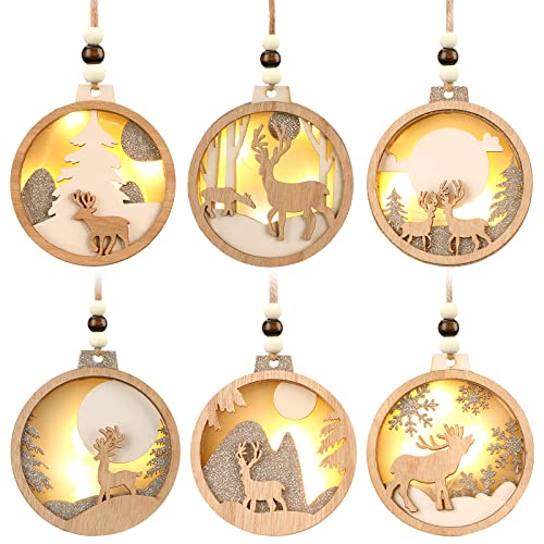 Yalikop 6 Pieces LED Wooden Christmas Ornaments Set 