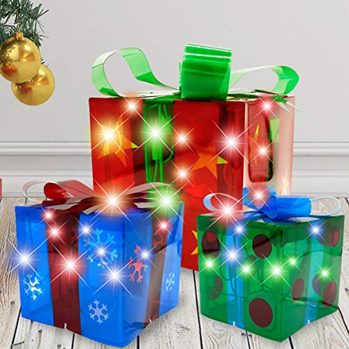 Joiedomi Christmas Light Gift Boxes Décor Set of 3
