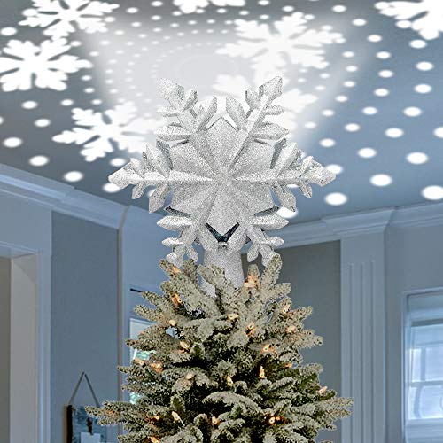 Celebrate A Holiday Christmas Tree Snowflake Lighted Tree Topper Projector 