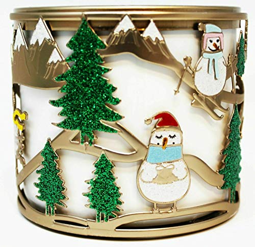 Bath and Body Works White Barn Skiing Snow Friends 3 Wick Candle Holder Sleeve