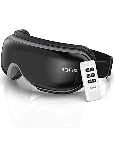 RENPHO Rechargeable Eye Massager with Heat and Vibration, Compression Bluetooth Music, Remote Control