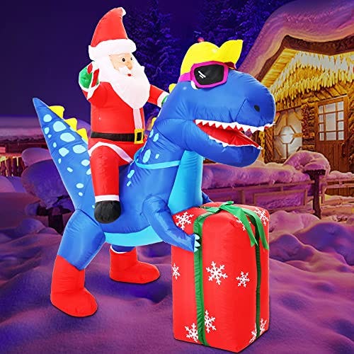 Decoraciones inflables de Navidad para el patio, dinosaurio Santa Ride con regalo