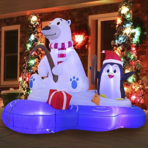 Pesca de oso polar inflable de Navidad con pingüino de 6 pies con LED incorporado 