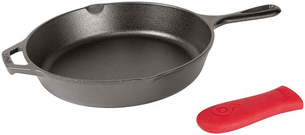 
Lodge Cast Iron Skillet with Red Silicone Hot Handle Holder
