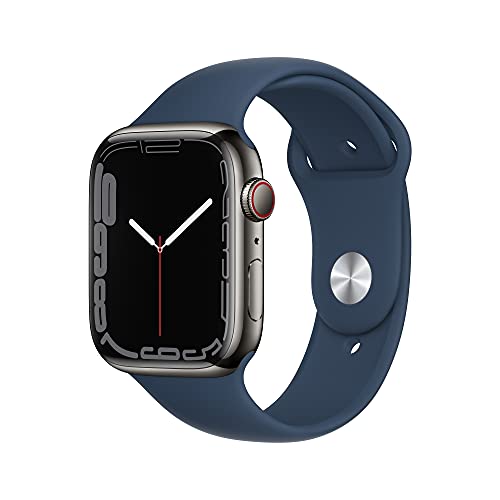 Apple Watch Series 7 GPS + Cellular, 45mm Graphite Stainless Steel Case with Abyss Blue Sport Band 