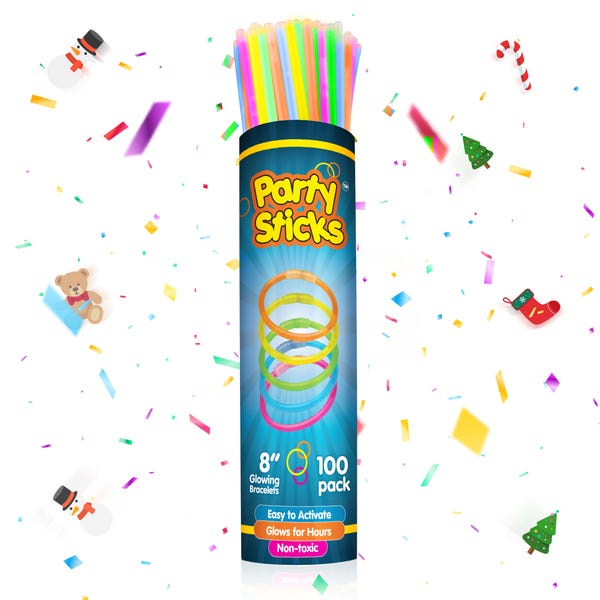 Party Sticks Glow Multi-color Solid Print Party Favors, 100 Count