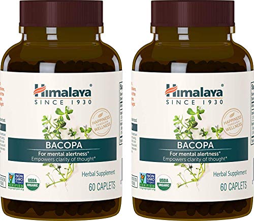 Himalaya Organic Bacopa Monnieri / Brahmi, Nootropic Brain Supplement Booster, 750 mg, 60 Caplets