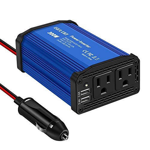 300W DC 12V to 110V AC Car Charger Converter with 4.8A Dual USB Ports