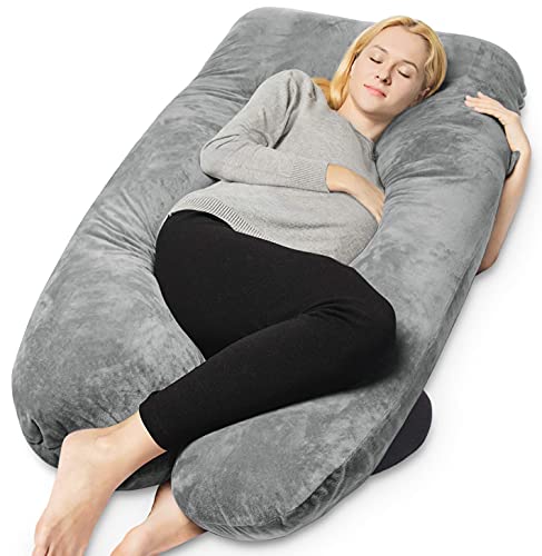 Maternity Body Pillow with Removable Velvet Cover, Gray