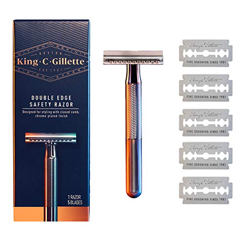 King C. Gillette Double Edge Safety Razor Chrome Plated Handle with 5 pack Platinum Coated Refills