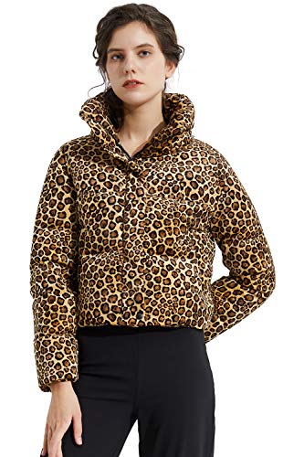 Orolay Women's Leopard Print Down Jacket Winter Coat Cropped Puffer Jacket Leopard 