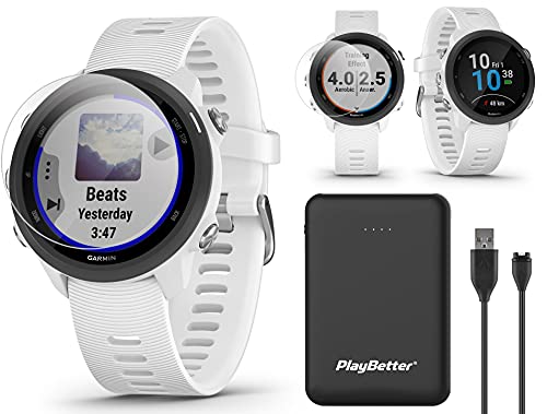 Garmin Forerunner 245 Music (White) GPS Running Watch Power Bundle