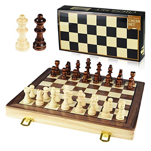 GYBBER&MUMU Wooden Chess Set Magnetic Chess Set Felted Game Board Interior Storage 