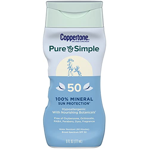 Coppertone Pure and Simple SPF 50 Zinc Oxide Mineral Sunscreen Body Sunscreen, 6 Oz