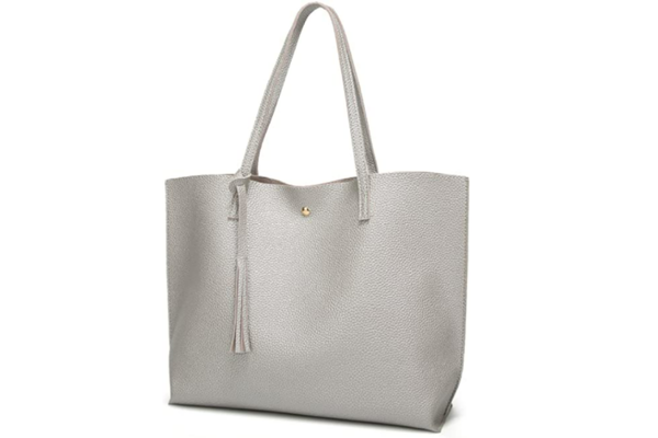 Women's Soft Faux Leather Tote Shoulder Bag from Dreubea, Big Capacity Tassel Handbag Grey