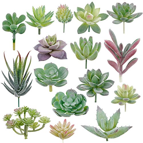16 Pack Artificial Succulent Flocking Plants 