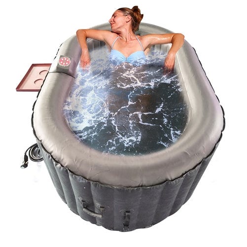 ALEKO Oval Black Inflatable Hot Tub With Drink Tray and Cover