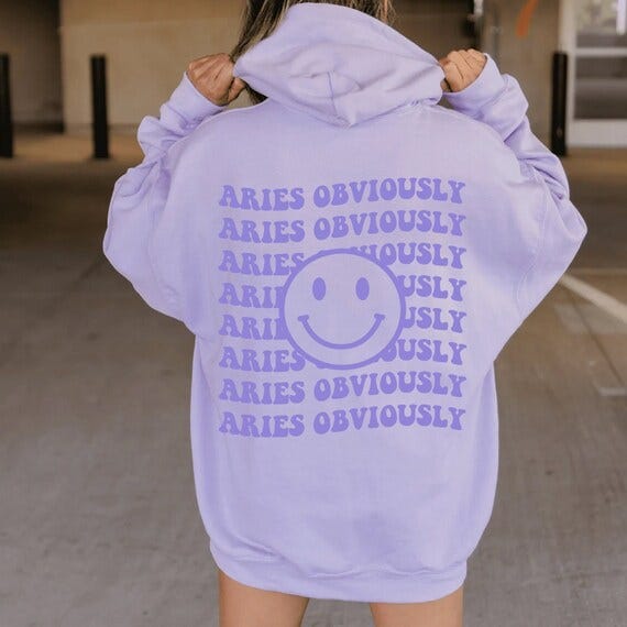 Aries Obviously Hoodie Light Purpleretro Happy Face