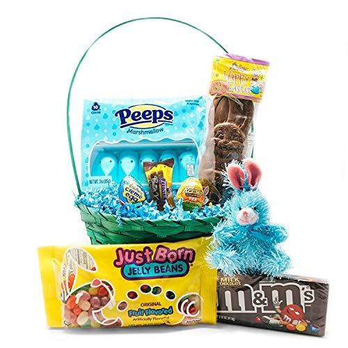 Classic Bamboo Wicker Basket | Includes Bunny & Traditional Easter Candies 