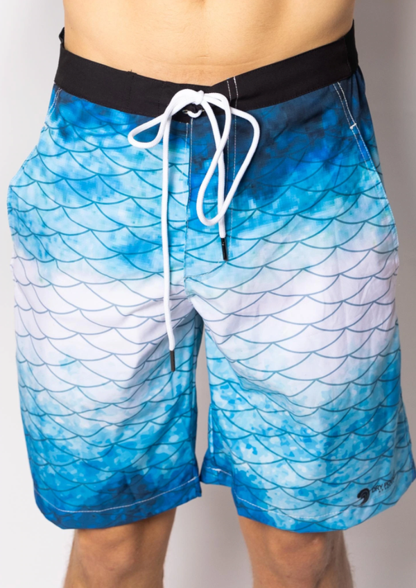 Blue Fish Scale Men's Board Shorts With A Waterproof Pocket