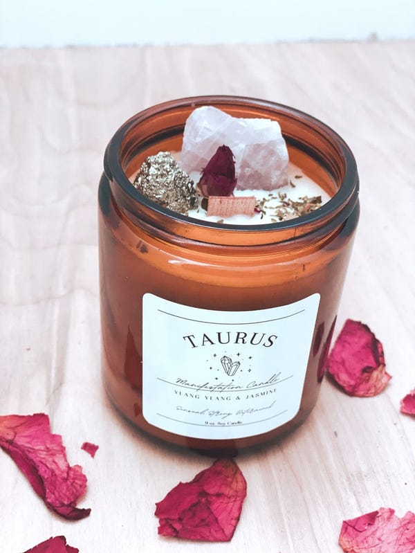 Taurus Manifestation Candle / 9oz Soy Candle With Crystals