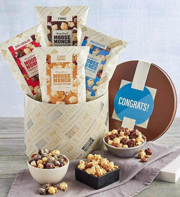 "Congratulations" Moose Munch Premium Popcorn Tin