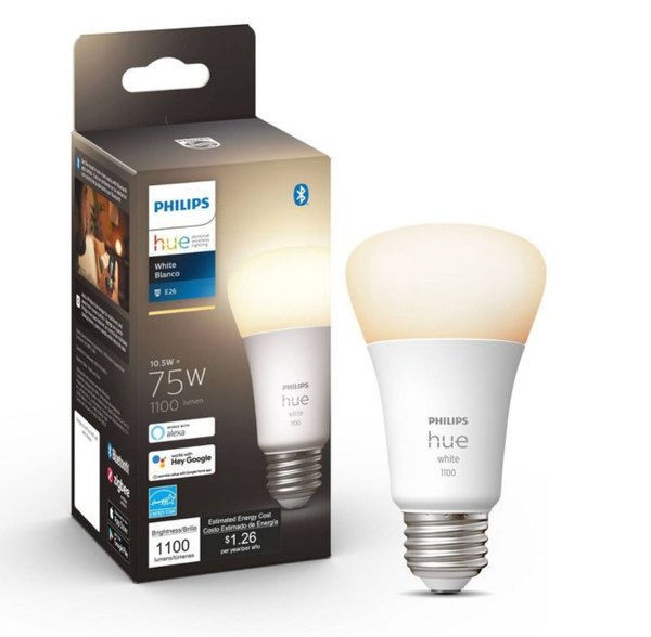 Philips Hue A19 75W Smart LED Bulb White


