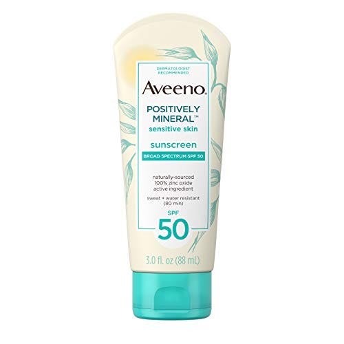 Aveeno Positively Mineral Sensitive Skin Daily Sunscreen Lotion with SPF 50, 3 Fl Oz