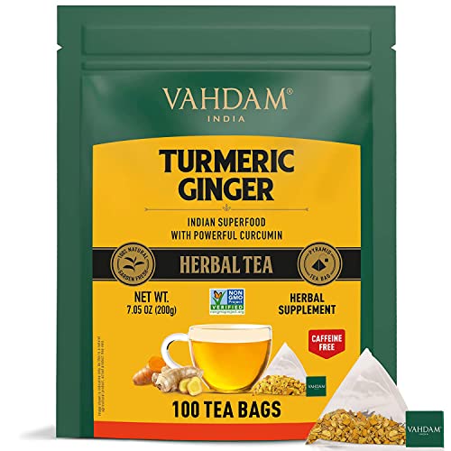 VAHDAM, Organic Turmeric + Ginger Herbal Tea (100 Sachets)