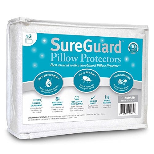 Set of 2 Standard Size SureGuard Pillow Protectors