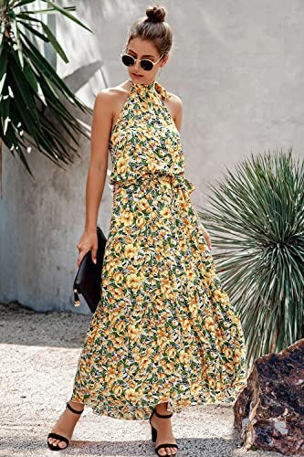 Halter Neck Floral Maxi Dress
