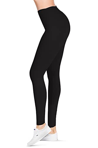 SATINA High Waisted Leggings for Women | 3 Inch Waistband (One Size, Black)