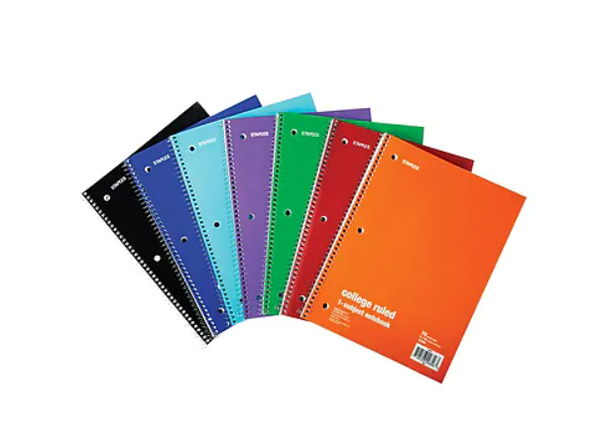 Staples 1-Subject Notebook, 8" x 10.5", College Ruled, 70 Sheets